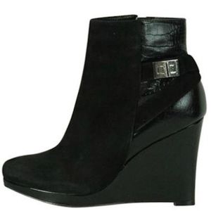 Cole Hann Black Wedge Ankle Leather Boots